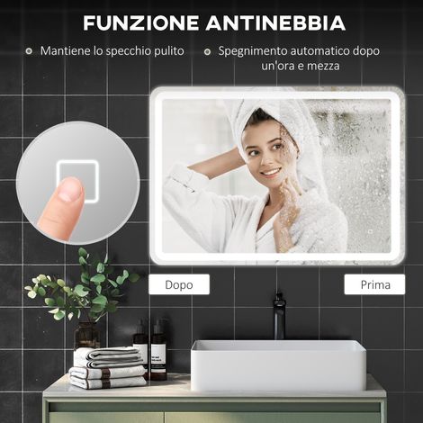 Miroir de salle de bain lumineux 70x100 cm, avec interrupteur tactile, éclairage LED 3 températures, fonction anti-buée intégrée. (1/5)