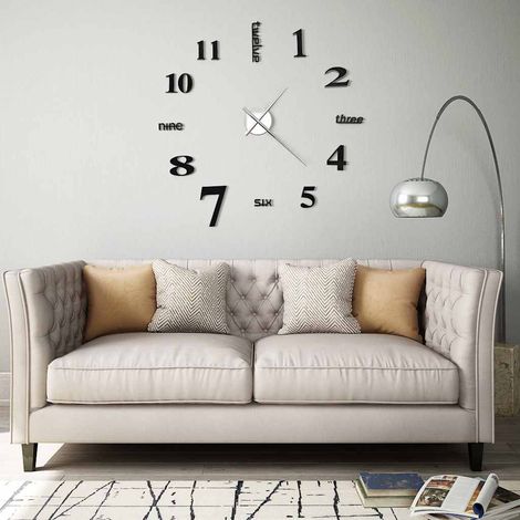 vidaXL Reloj 3D de pared con diseño moderno 100 cm XXL negro (1/4)