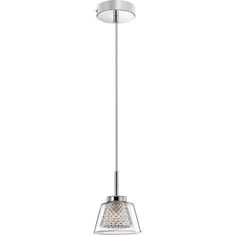 Merano Elizabeth Dome Suspension Plafonnier Chrome Aluminium Verre Clair Ampoule G9 Incluse