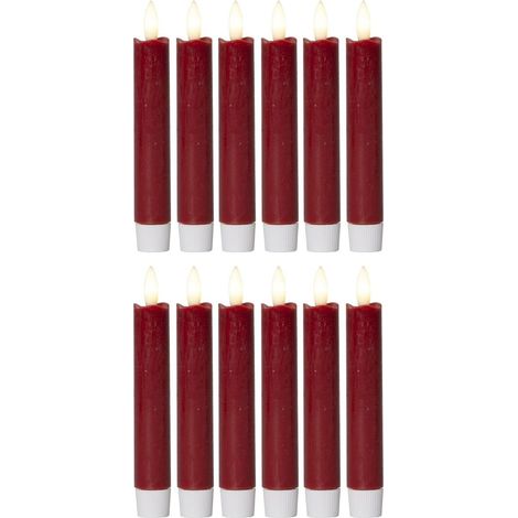 Bougies coniques LED Novaliv avec minuterie ROUGE 12 pièces intérieur 6 heures VRAIE CIRE 15 cm de hauteur pour les bougies 2,2 cm de diamètre 2