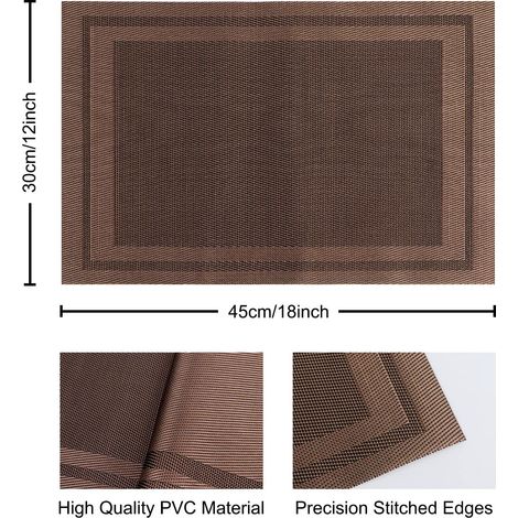 Sets de table à cadre noir, lot de 6 – Résistants à la chaleur, antidérapants, lavables, en vinyle PVC tissé durable (cadre expresso, lot de 6) (1/4)