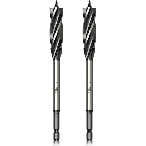Juego profesional de brocas para madera de 16 mm x 165 mm x 2 piezas, broca helicoidal con punta piloto autoalimentada, broca hexagonal de vástago de 1/4 de pulgada para carpintería.