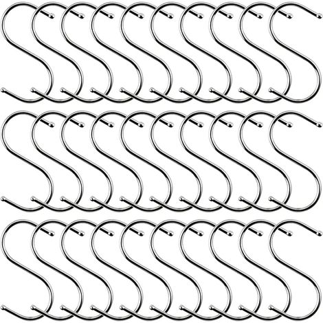 Lot de 30 crochets de suspension en forme de S, 7 cm, en acier inoxydable. Crochets de cuisine en forme de S, antirouille, pour la cuisine, la salle de bain, la chambre et le bureau. Couleur : argent.