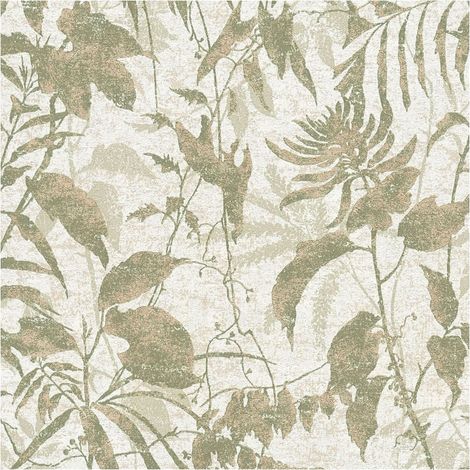 Papel pintado naturaleza Profhome 782031 papel pintado vinílico estampado en caliente tejido non tejido texturado con ornamentos florales y acentos metálicos crema verde oro verde oliva 5,33 m2 (1/5)