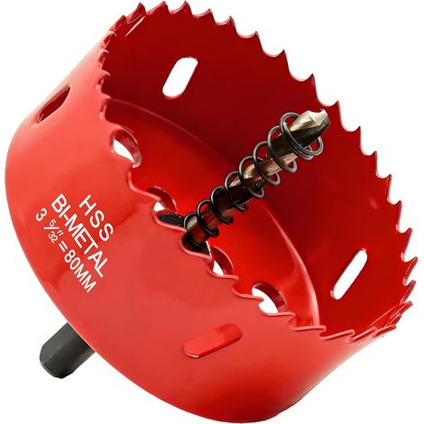 Scie cloche bi-métal 80 mm,HSS M42 Bi-Métal Scies-cloches Bois,avec adaptateur de tige triangulaire et foret de centrage,pour boîte de mur creux,Cloison Sèche, Plastique (1/5)