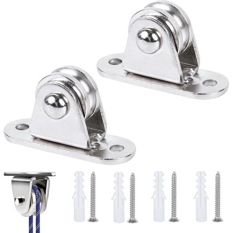 Bardusch-Lot 2 poulies renvoi métal – bloc sur pied – 4 vis + douilles blanches – cordes (1/4)