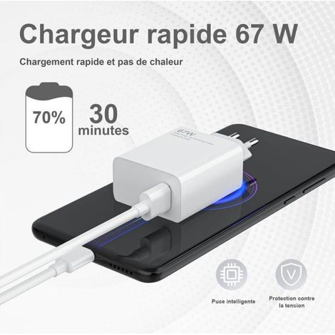 Chargeur Rapide 67 W - Câble USB C 2 M - Pour Téléphones Xiaomi Et Redmi - 1 Pièce (1/5)