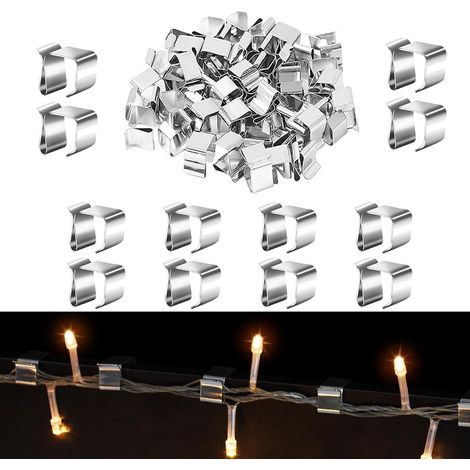 MEISO Lot de 50 crochets de gouttière pour éclairage de Noël, crochets de gouttière pour guirlandes lumineuses, crochets à clip en S, support de guirlande lumineuse, pour éclairage de Noël, cuisine (1/5)