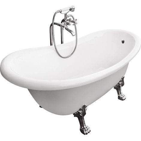 Baignoire îlot blanc sur pieds pattes de lion chrome OTYLIA 170x77 (1/4)