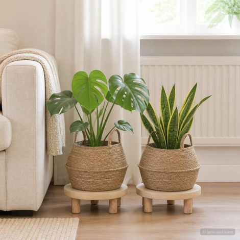 vidaXL Plant Pot with Handles 2 pcs Natural 脴 45 x 36 cm 100% Seagrass (1/5)