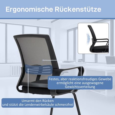 Chaise de bureau ergonomique noire en maille respirante, assise mousse, base métal patin luge, dossier réglable (1/4)
