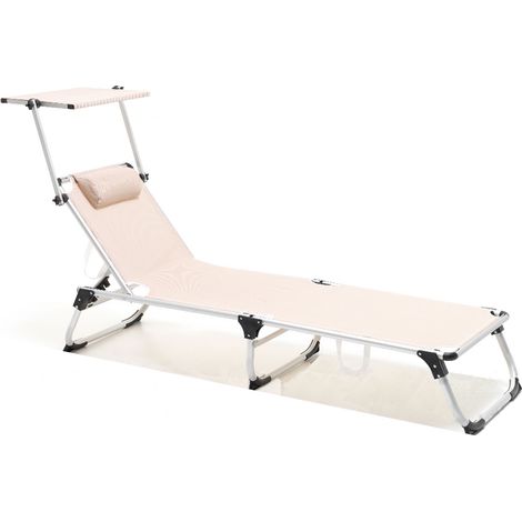 Marvin Lettino Prendisole Sun Pieghevole Reclinabile Leggero Alluminio Cuscino Imbottito e Tettuccio Regolabile da Giardino Mare Piscina Campeggio Ecrù