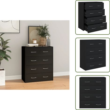 Kommode mit 4 Schubladen 60×30,5×71 cm Schwarz - Kommode - Sideboard - Wohnzimmermöbel - Holzwerkstoff - Schwarze Kommode (1/5)