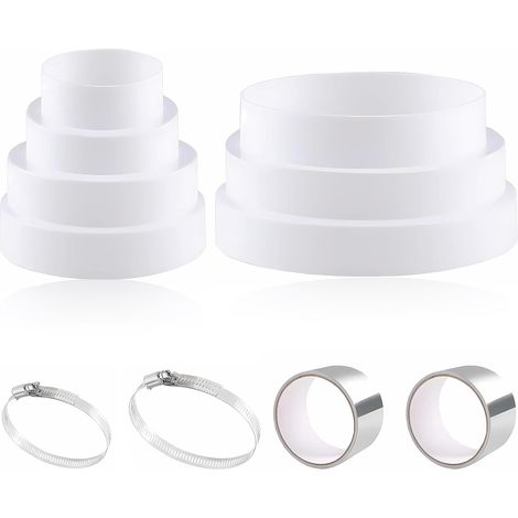 Réducteurs PVC Universels - Lot de 2 - Adaptation 80-180mm - Avec Colliers Inox - Pour Ventilation Intérieur Extérieur - Blanc Compact (1/5)