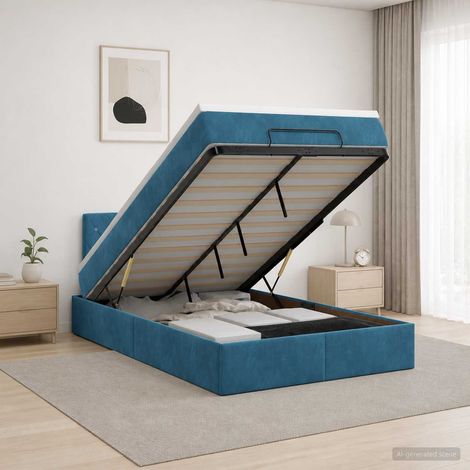 vidaXL Cama otomana con colchón Azul Oscuro 120 x 200 cm Terciopelo (1/5)