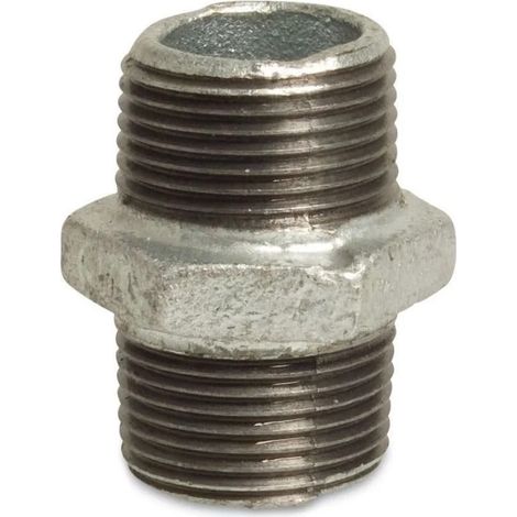 Raccord fileté en fonte malléable, double mamelon 1/2 pouce, galvanisé (1/2)