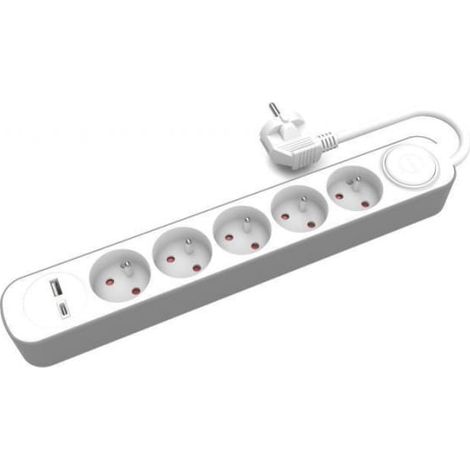 5-faches Verlängerungskabel mit Schalter und USB-A- sowie USB-C-Anschlüssen, 1,5 m, PS-570WS+USBA+USBC/1,5 E W-30003