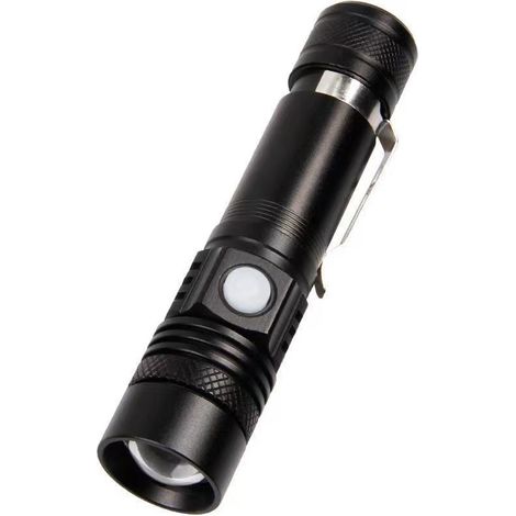 Teleskop-USB-Taschenlampe, leistungsstarkes Fernlicht, T6-Aluminiumlegierung, wasserdicht, USB-aufladbar, Gürtelclip für Wandern/Camping/Radfahren, Notfall-Taschenlampe