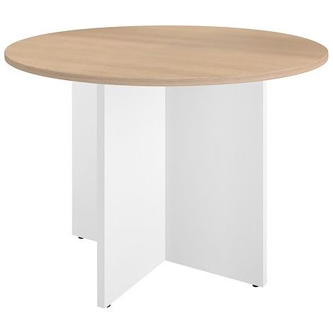 Table ronde 100 cm plateau chêne clair pieds croix blanc Essens - Maxiburo