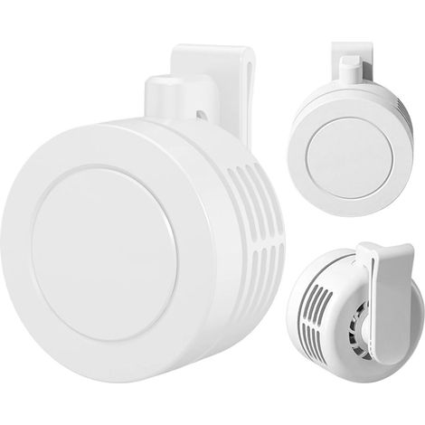 Mini ventilatore portatile bianco con clip, ricaricabile e silenzioso, ideale per i viaggi estivi. (1/5)