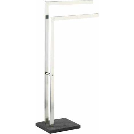 WENKO Portasciugamani da bagno a terra, con 2 barre, Slate Rock, base in poliresina effetto ardesia - acciaio inox, 43,5x86,5x20 cm, opaco (1/5)