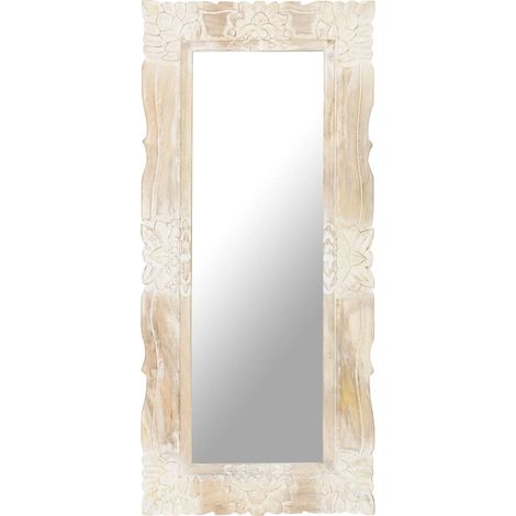 Vidaxl – Miroir sur pied blanc 110x50 cm en bois de manguier massif – Finition naturelle – Motif sculpté à la main – Assemblage non requis (1/5)
