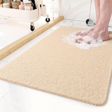Tapis de bain beige antidérapant, 43 x 76 cm, en PVC, adapté aux zones humides, imperméable et antidérapant (1/5)