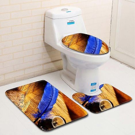 Tapis de toilette antidérapant 3 pièces à motif plumes de paon, tapis de bain, siège de toilette, tapis de bain, accessoires de décoration pour salle de bain