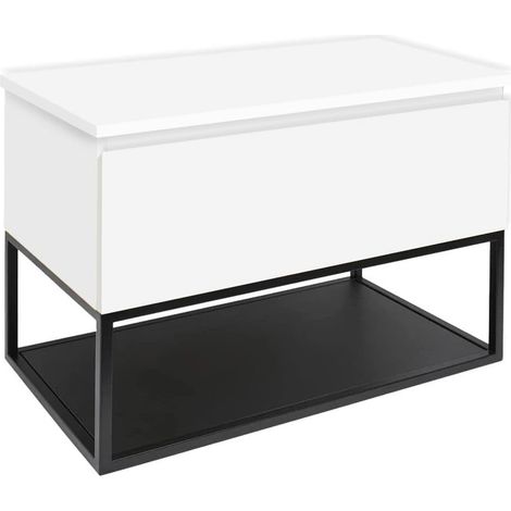 Meuble de salle de bains avec plan SAT et cadre - B-Way - 79x57x45 - blanc brillant - Blanc
