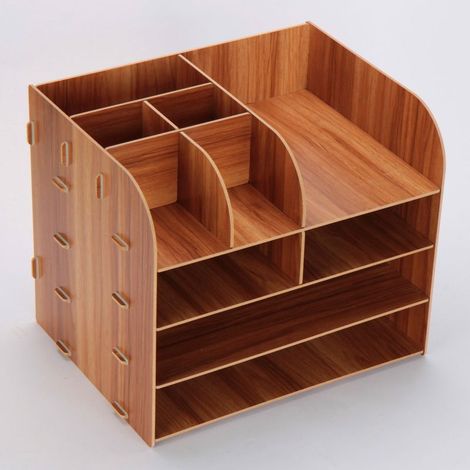 Organisateur de bureau en bois, étagère de rangement multifonctionnelle de bureau de bricolage, étagère de rangement de magazines pour documents de lettre de fichier pour le bureau, la maison et l\\'é (1/5)