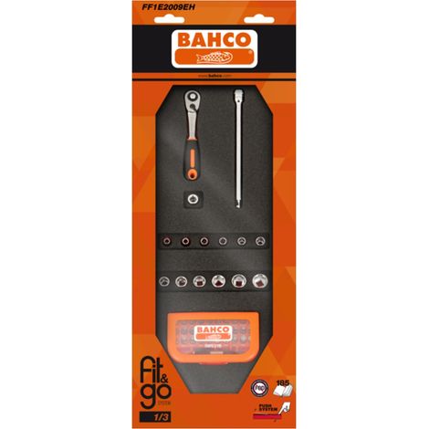 Bahco Fit&Go 1/3 Schaumstoffeinlage mit Satz 1/4-Steckschlüsseleinsätze und Bit-Satz - 46-tlg.