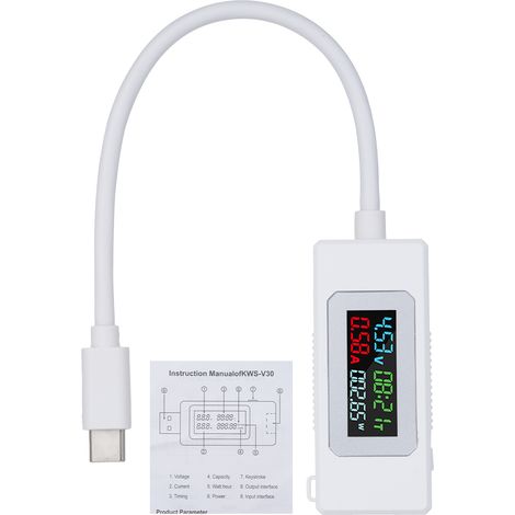 USB-C Typ-C Spannungs- und Stromprüfer 4-30 V 0-6,5 A 195 W, USB-Ladegerät-Voltmeter mit Farb-LCD-Bildschirm. (1/5)