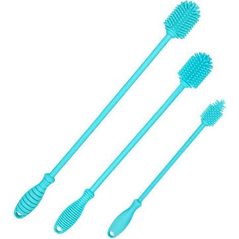 Ensemble de 3 goupillons de nettoyage en silicone pour bouteilles, goupillons à long manche pour contenants à col étroit, bouteilles d'eau (1/5)