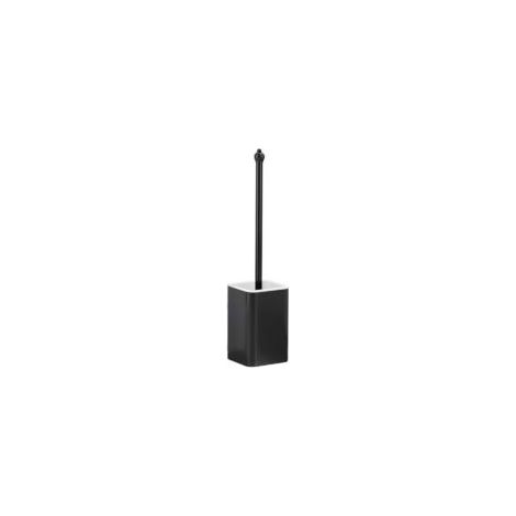 Brosse WC avec support, brosse WC en nylon ultra-doux avec support de brosse WC, cadre en aluminium, espace au mur et vertical, pas d'accumulation d'eau (couleur : noir) - Crezuo (1/4)