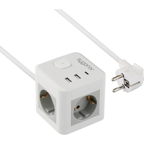 Sygonix SY-6903360 Multipresa a cubo 3 scomparti Bianco, Grigio Schuko 1 pz. (1/5)