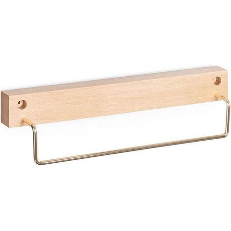 Wall-mounted towel rack in beech wood, bar with included fixing, storage for bathroom and kitchen (1/5)