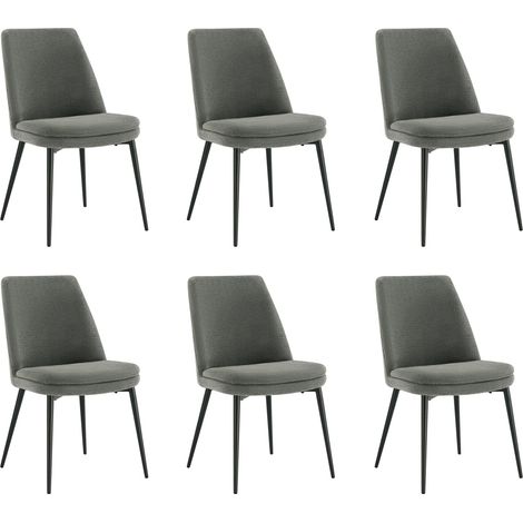 Lot de 6 Chaises de Salle à Manger, Pieds en Métal, Avec Dossier,en Chenille Gris foncé (1/5)
