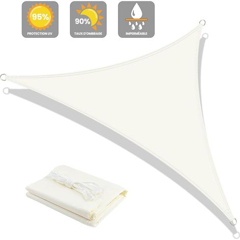 Voile d'ombrage Triangulaire Imperméable 3x3x4.25m Toile Ombrage avec 95% UV Protection pour Patio Extérieur Jardin Terrasse, beige (1/5)