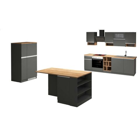 Dmora - Cuisine complète Aymon, Ensemble de cuisine modulable, Cuisine modulable à éléments multiples, 100% Made in Italy, Anthracite et Chêne, avec emballage renforcé (1/3)