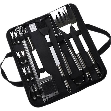 Kit Barbecue - 20 PCS Outil de Barbecue en Acier Inoxydable pour Camping Voyage Jardin - Noir (1/4)