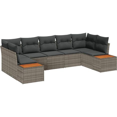 Garden Sofa Set with Cushion 7 pcs Grey Poly Rattan vidaXL