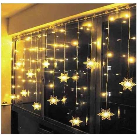 Guirlande Lumineuse, Rideau Lumineux, 3.5m 96 LEDs Lumières de Noël Flocon de Neige 8 Modes d'Eclairage, Decoration de Fenêtre, (1/3)