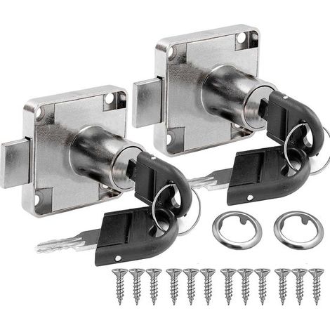 Cerradura cilíndrica para armarios con llave - Cerradura de seguridad de 22 mm para cajones, muebles y buzones (Plata - 2 unidades) (1/5)