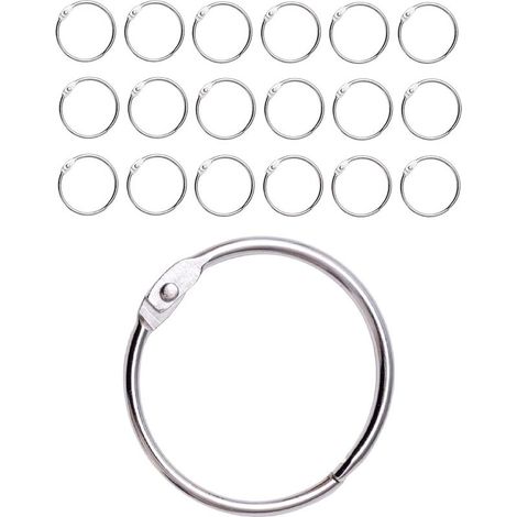 Lot de 20 anneaux de rideau de douche avec crochets métalliques - Anneaux ronds ouvrables de 50 mm pour rideaux, salle de bain, maison, classeurs - Métallique (1/5)