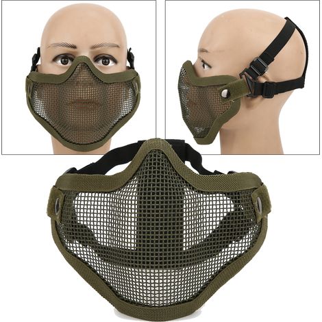 Protection faciale tactique en maille métallique, demi-couverture, film de protection anti-émeute, couleur unie (vert) (1/5)