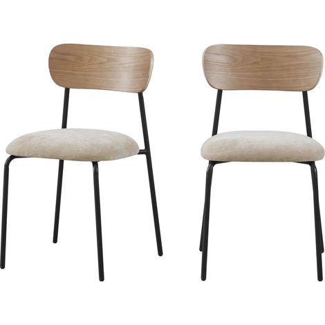 Lot de 2 chaises en bois clair, tissu et métal - Beige - Jess (1/5)