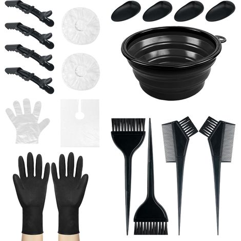 18 Pcs Pinceau Coloration Cheveux Kit,Kit Coloration Cheveux avec Pinceaux et Bol,Idéal pour Décoloration, Mèches, Balayage