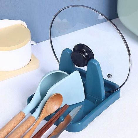 Support à couvercle de casserole pliable support d'égouttoir à vaisselle pour accessoires de cuisine et Gadgets Blue Blue (1/4)