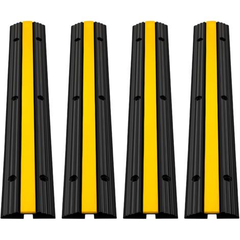 [JAMAIS UTILISÉ] Mophorn 4 Pack 1-Channel Rubber Cable Protector Ramps Heavy Duty 18000Lbs Load Capacity Cable Wire Cord Cover Ramp Speed Bump Driveway Hose Cable Ramp Protective Cover
