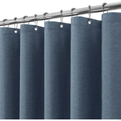 Rideau de Douche Lin avec Anneaux en Métal Imperméable Anti-Moisissures Polyester Tissu Rideau Salle de Bain Lourd pour Baignoire Cabine de Douche - 180x200CM (Bleu Marine) (1/5)